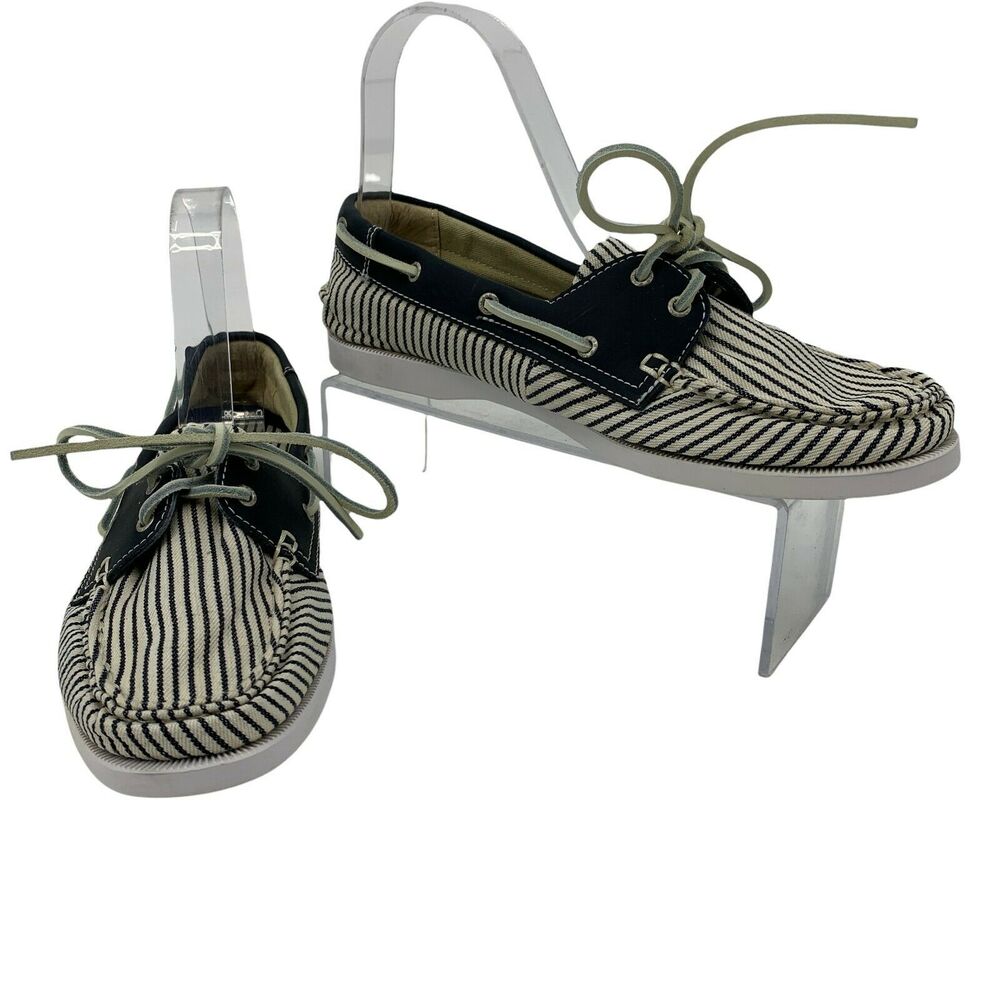 GH Bass Crew Boat Shoes Women's Size 8.5 Blue Striped Canvas Fabric Casual Dock